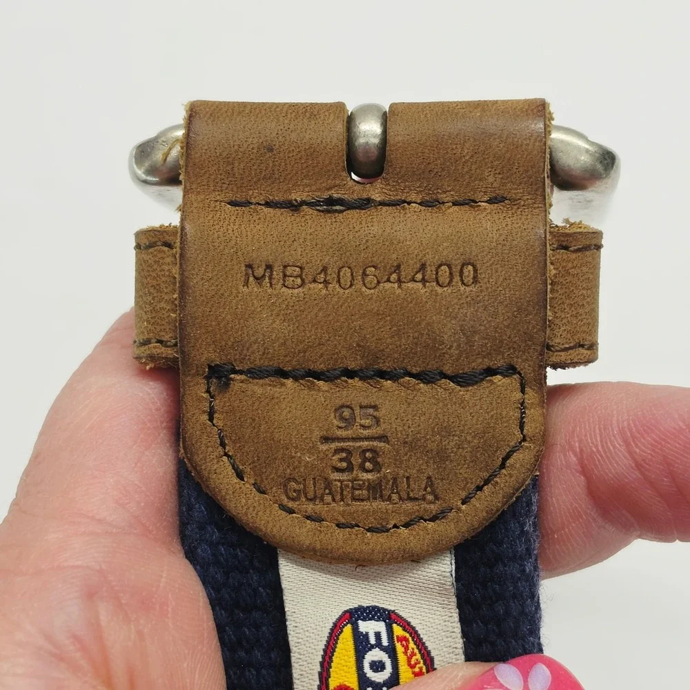 Fossil Utility Gear Mens Navy Blue Canvas Web Belt Leather Trim Size 38